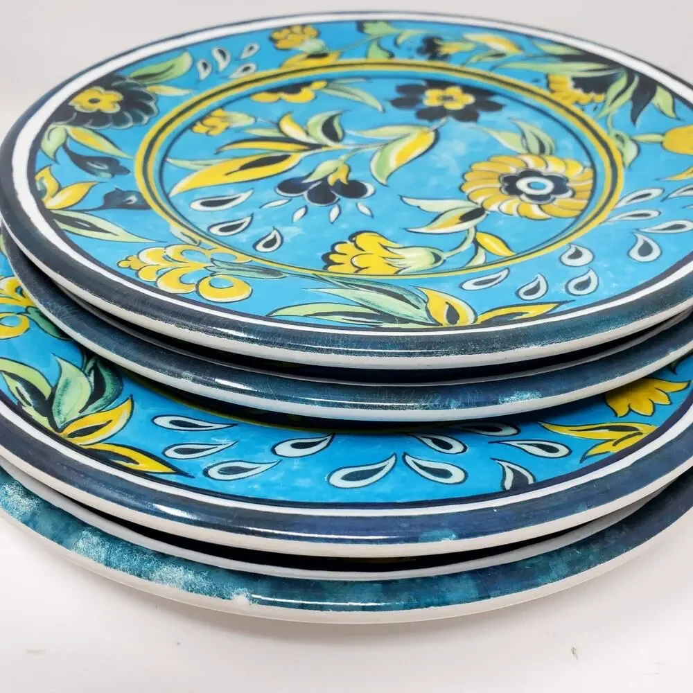 Williams Sonoma Melamine Salad Plate LA MED Blue Turquoise Floral 8.75